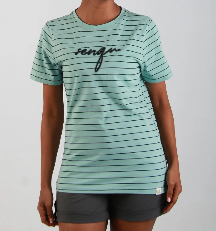 “SENQU CORD EMBROIDERY” TEE – AQUA STRIPE