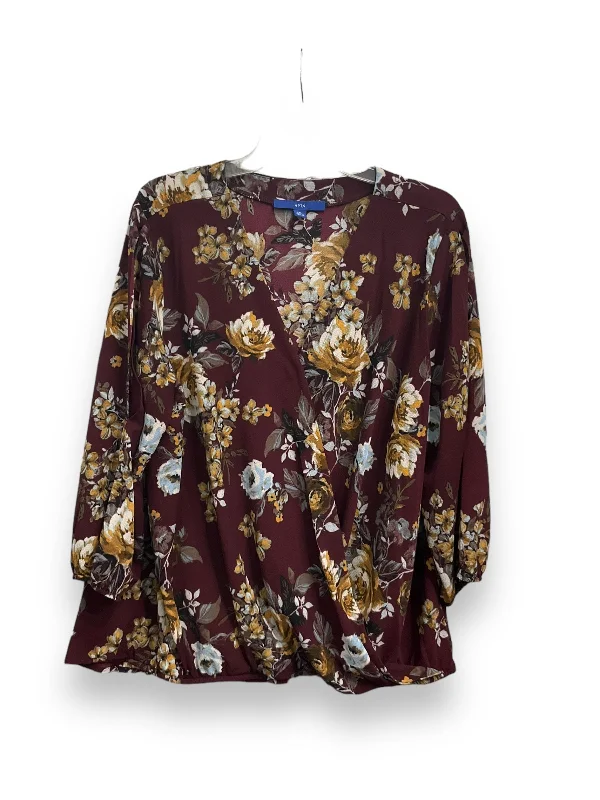 Blouse Long Sleeve By Apt 9 In Floral Print, Size: Xxl