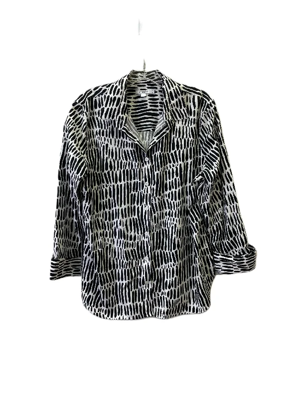 Blouse Long Sleeve By Chicos In Black & White, Size: L