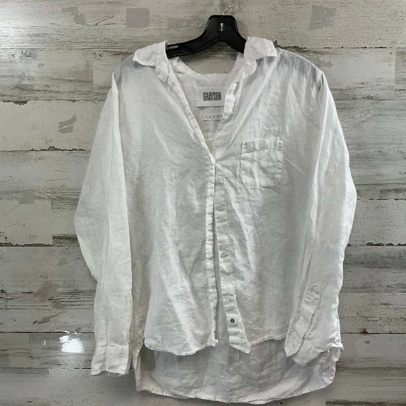 Blouse Long Sleeve By Grayson In White, Size: L