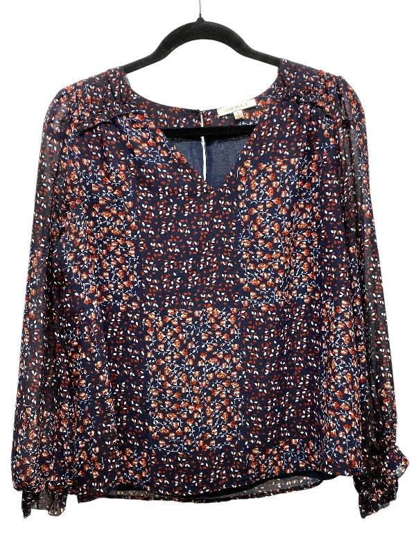 Blouse Long Sleeve By Skies Are Blue In Blue Red & White, Size: S