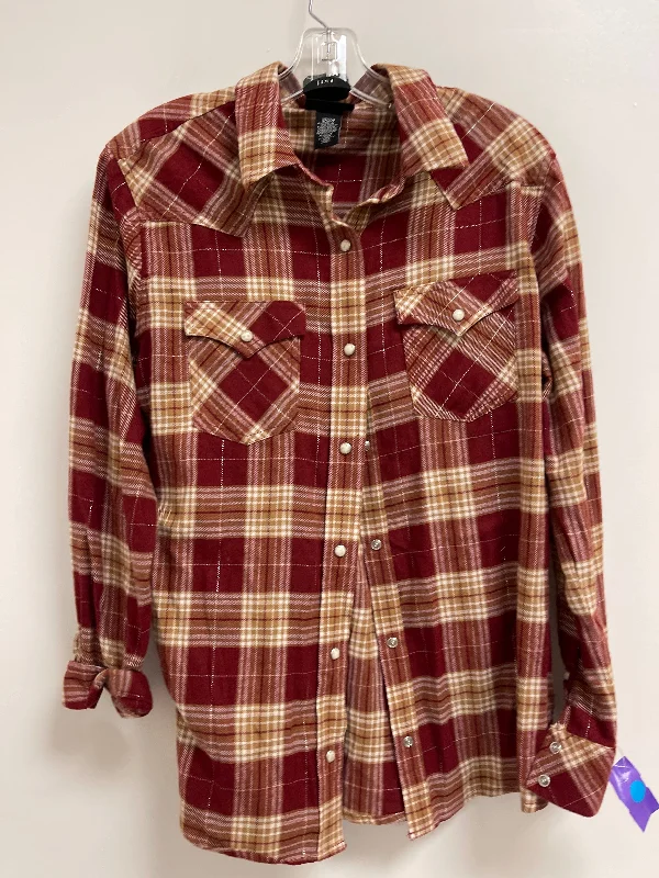 Blouse Long Sleeve By Wrangler In Red, Size: S