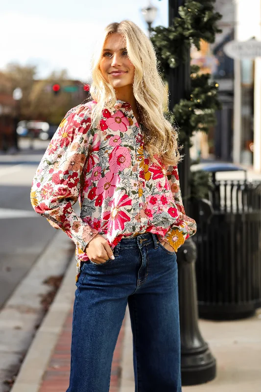 FINAL SALE - Darling Fantasy Pink Floral Button-Up Blouse