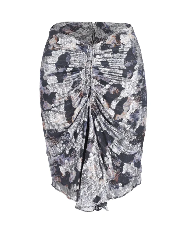 Isabel Marant Ruched Mini Skirt in Silver Silk