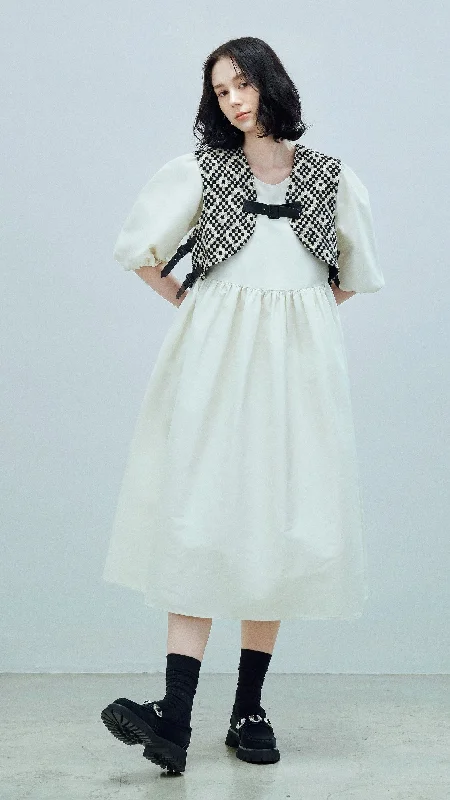 Nylon Puff Sleeves Dress