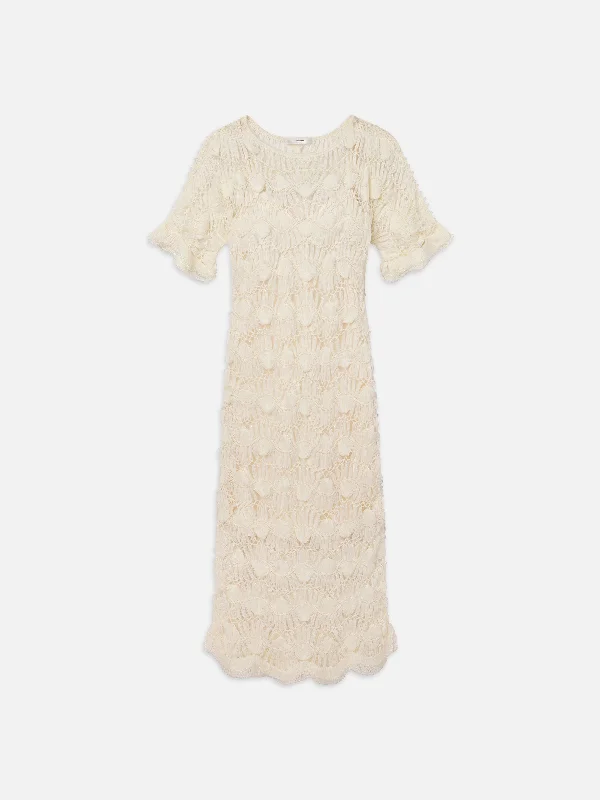 Beaded Crochet Dress -- Off White