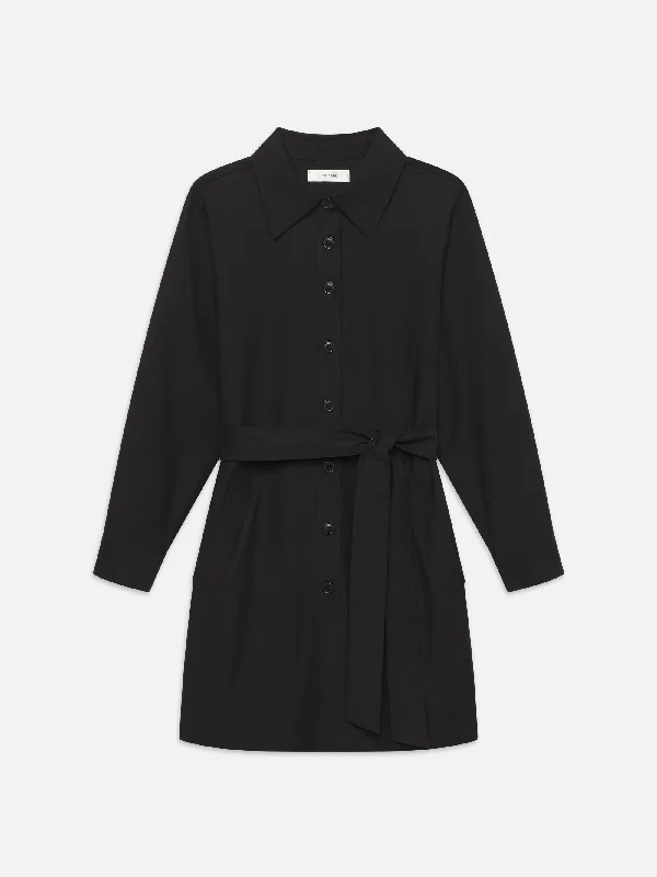 Belted Trench Long Sleeve Dress -- Black