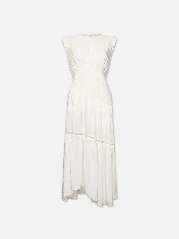 Gathered Seam Lace Inset Dress -- White