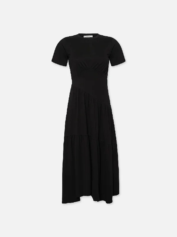 Gathered Seam Short Sleeve Dress -- Black