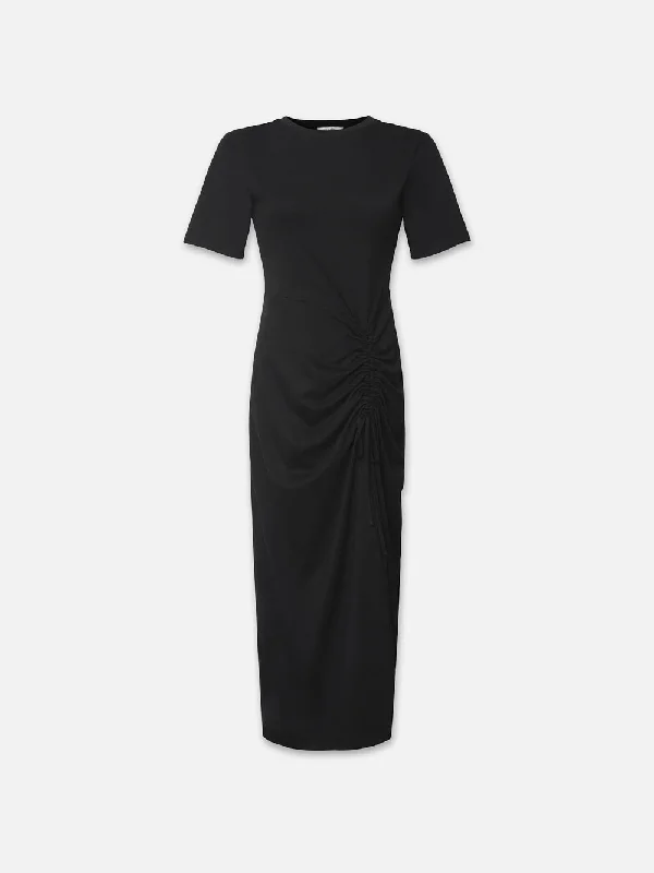 Ruched Front Tie Dress -- Black