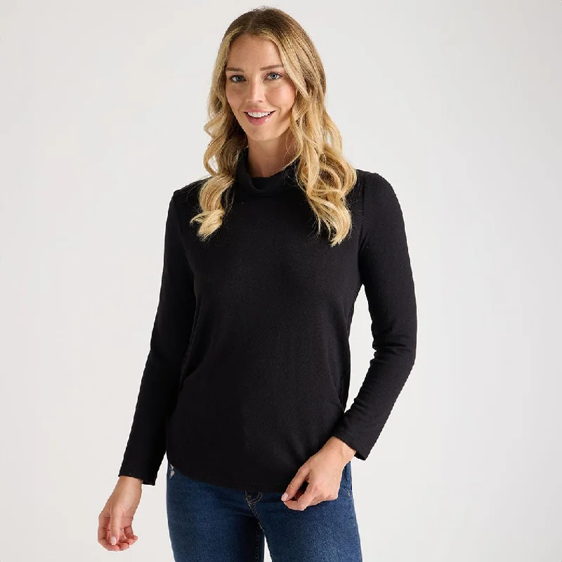 Ladies Black Cowl Neck Scoop Top