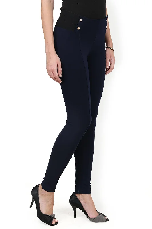 Anaya Navy Blue Skinny Fit Trousers for Women