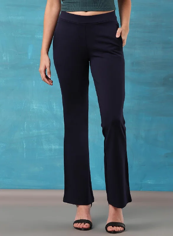 Liah Navy Blue Straight Fit Trousers for Women