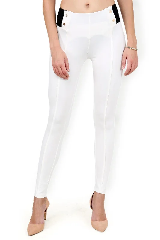 Anaya Off White Skinny Fit Trousers for Women