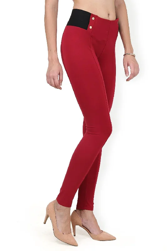 Anaya Red Skinny Fit Trousers for Women