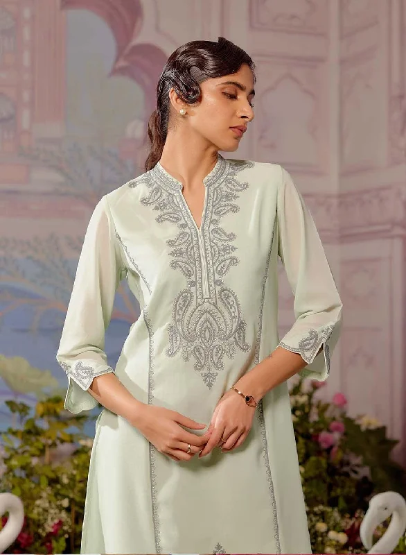 Spa Blue Embroidered Double Layered Straight Kurta