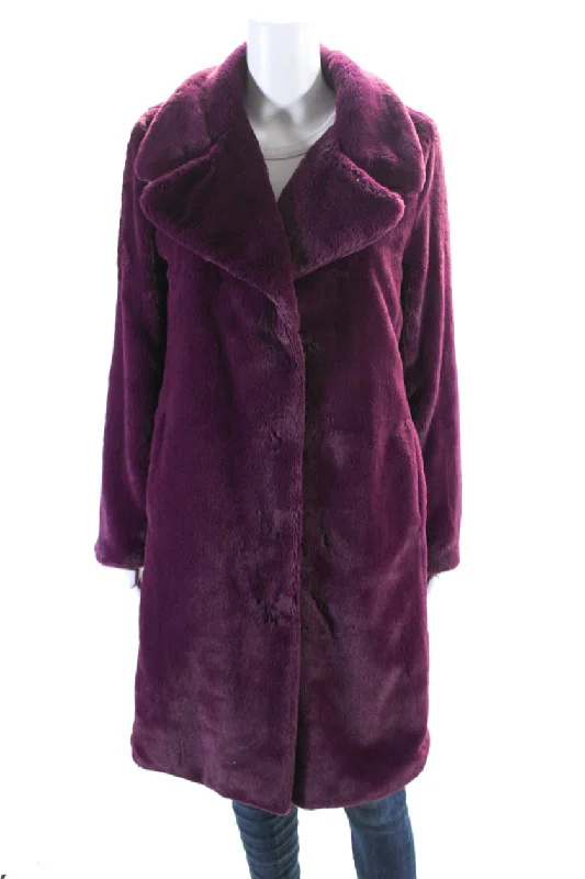 Badgley Mischka Womens Faux Fur Hook Closure Coat Mulberry Purple