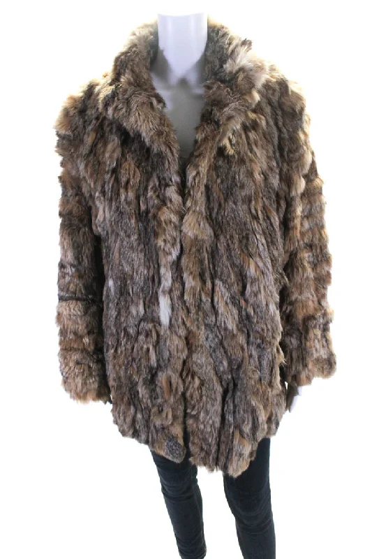 Designer Womens Long Sleeved Hook and Eye Closure Winter Fur Coat Brown