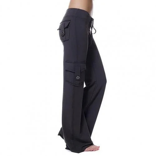 Amy Fashion - Strong Elastic Wide Leg Soft Sports Drawstring Straight Cargo Pants