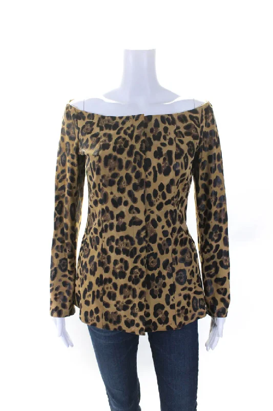 In Transit Womens Leopard Print Boat Neck Zip Leather Jacket Brown