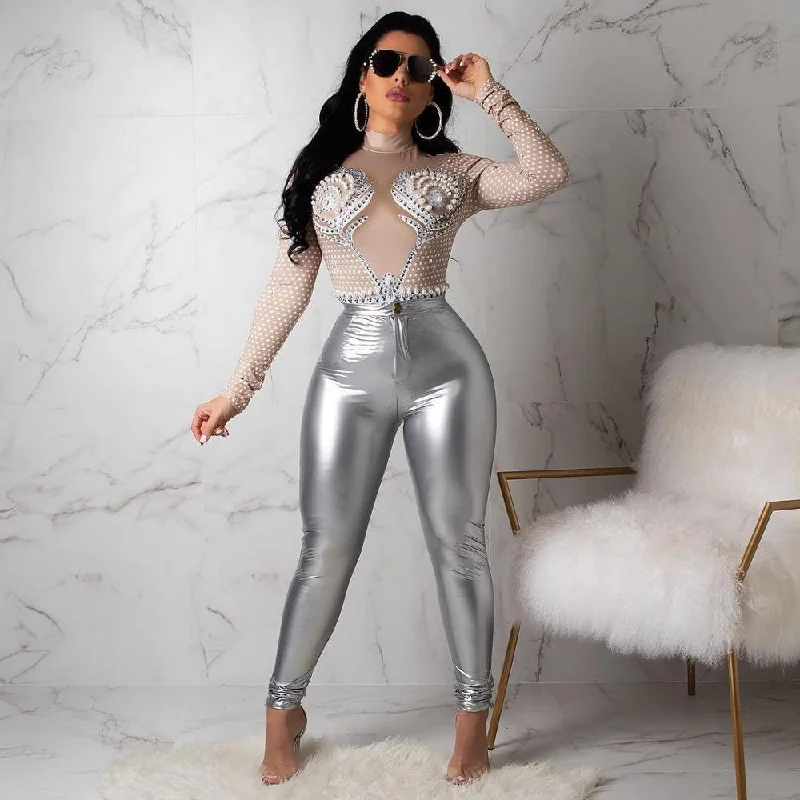 Amy Fashion - Latex Faux Pu Leather Pants Trousers