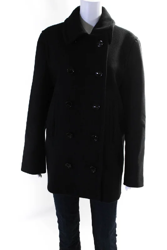 Marni Womens Double Breasted Wool Fleece Deconstructed Peacoat Black