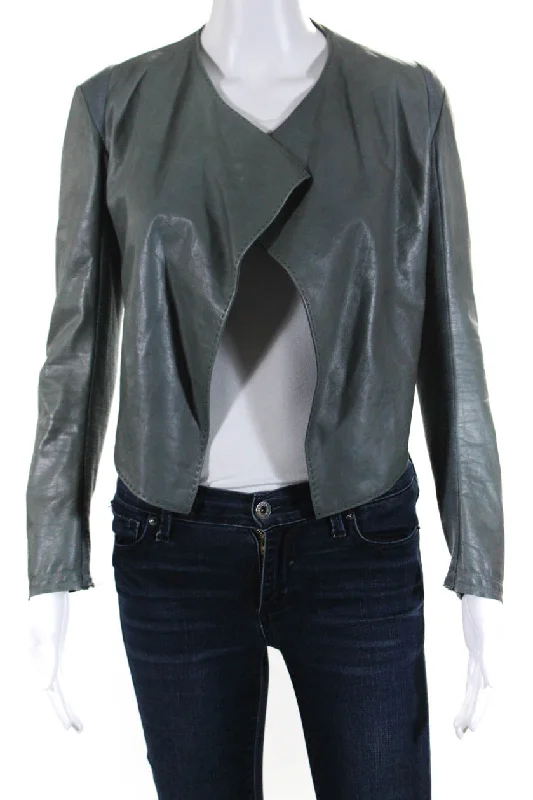 Urban Zen Womens Leather Cropped Asymmetrical Jacket Gray