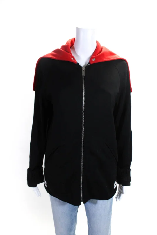 Valentino Womens Full Zipper Jacket Black Red Cotton Blend