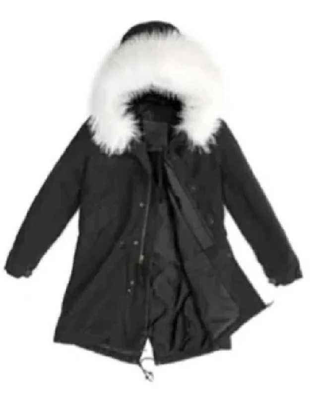 Black Parka Quilt Lining White Fur