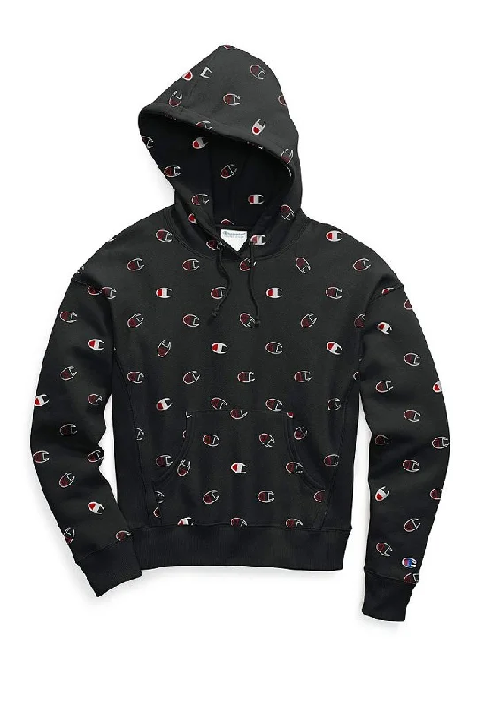 Champion Reverse Weave Pull Over Women's Hoodie, All Over Print Tossed Logo