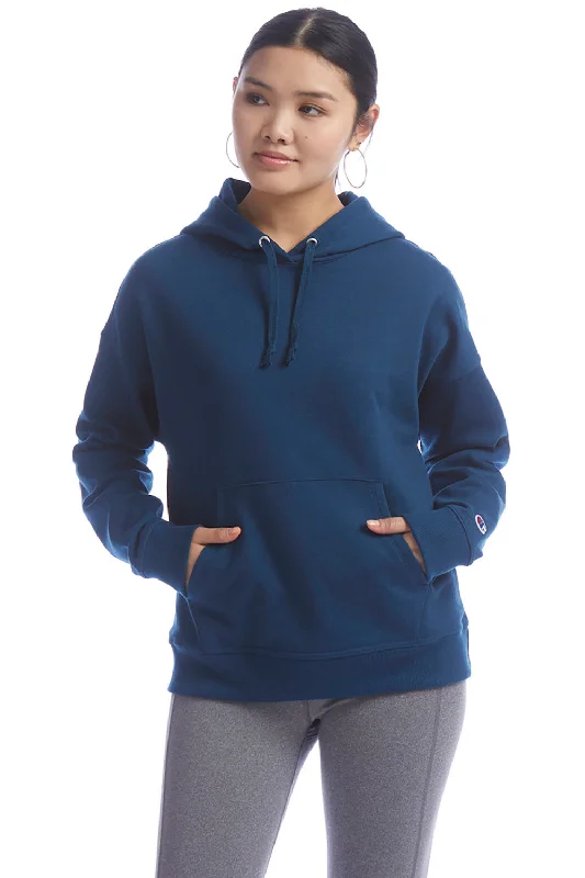 Champion Womens PowerBlend Relaxed Hooded Sweatshirt Hoodie - Late Night Blue