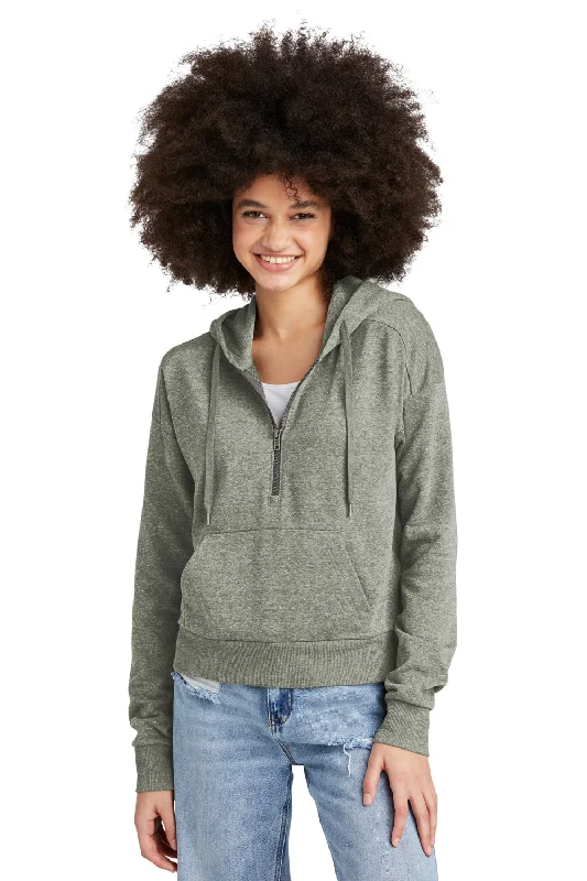 District Womens Perfect Tri Fleece 1/4 Zip Hooded Sweatshirt Hoodie - Grey Frost