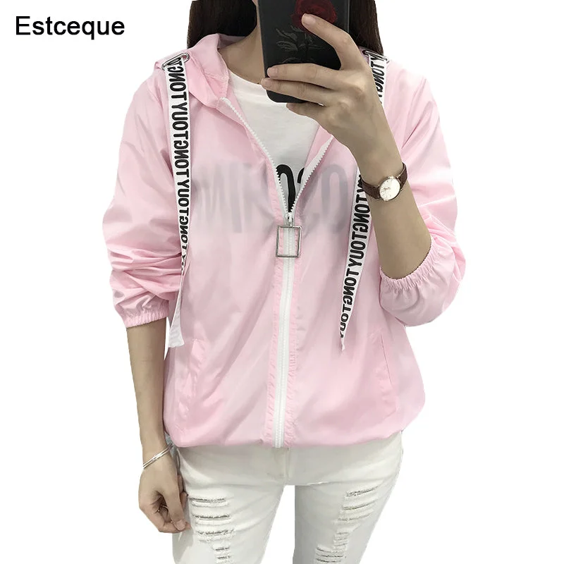 Jackets Women 2018 New Fashion Bomber Jacket Women's Hooded Basic Jacket Casual Thin Windbreaker Female Outwear Women Coat