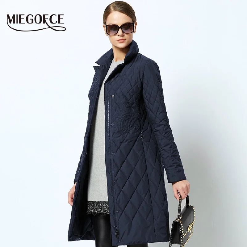 Spring Women's Parka Coat Warm Jacket Women's Thin Cotton Quilted Coat With Standing Collar New Collection Of Designer MIEGOFCE