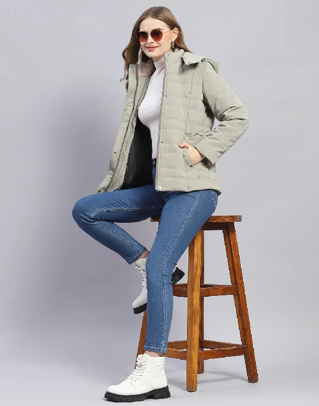 Women Olive Solid Hooded Full Sleeve Jacket