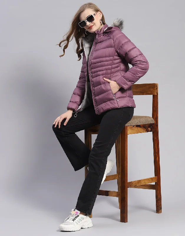 Women Purple Solid Hooded Full Sleeve Jacket