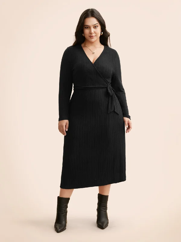 Airy Cozy Waist-Tie Wrap Midi Dress