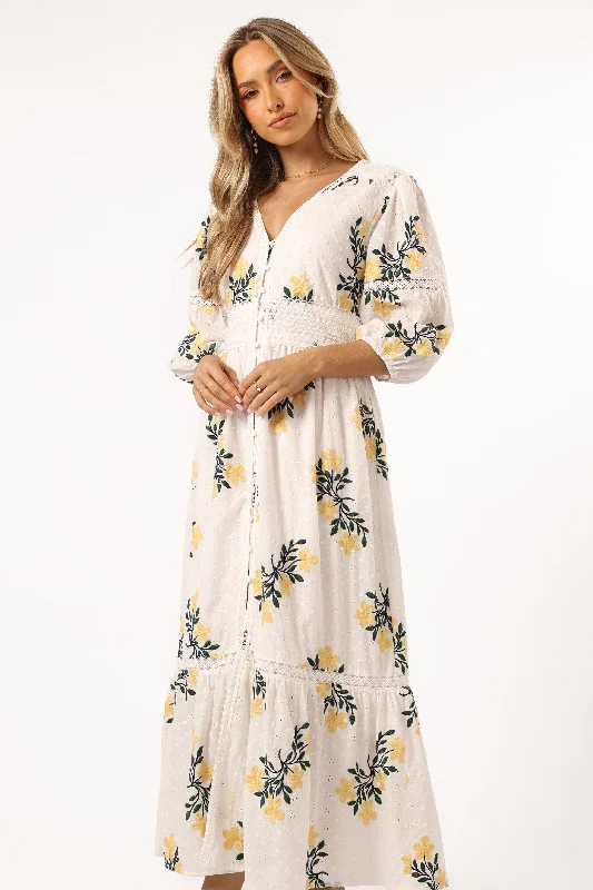 Christie Maxi Dress - White Yellow Floral