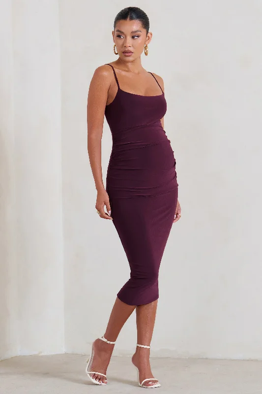 Raquel | Plum Maternity Cami Midi Dress With Split