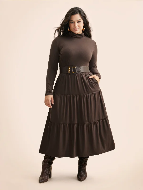 Supersoft Essentials Funnel Neck Tiered Midi Dress