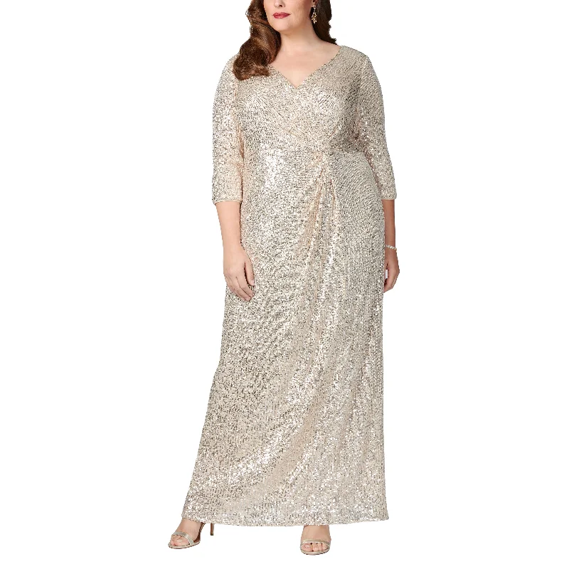 Alex Evenings 8496646 Plus Size Long 3/4 Sleeve Sequins Formal Dress