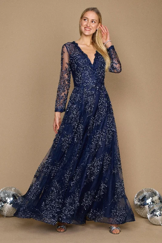 Dylan & Davids Long Sleeve Formal Dress Evening Gown Navy