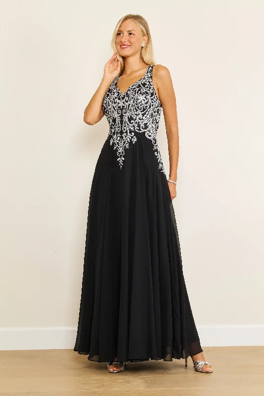 Dylan & Davids Long Formal Party Dress Plus Size Black Tie Black/Silver