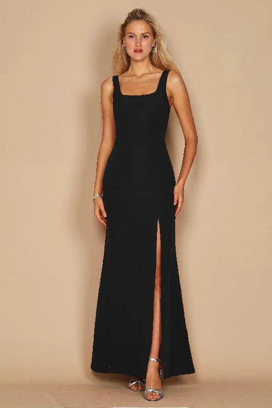 Dylan & Davids Long Formal Square Neckline Evening Dress Black