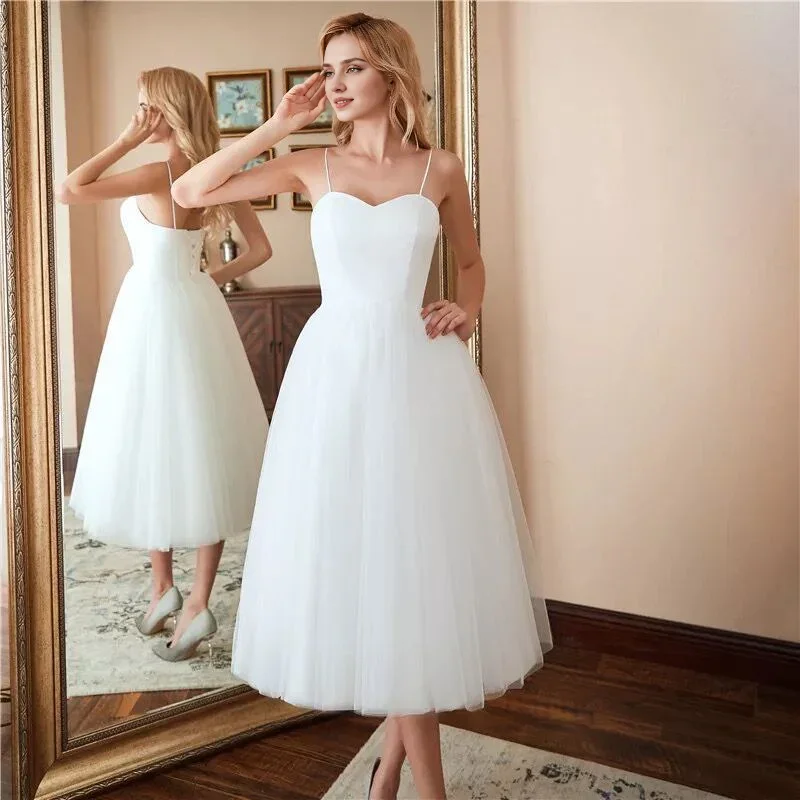 Wedding Dress A Line Spaghetti Straps Tulle Elegant Simple Formal Wear Dresses